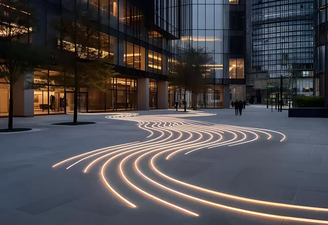 Linear lighting in the ground of square