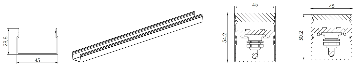 Type 1, AL mounting profile, 1mtr/pcs