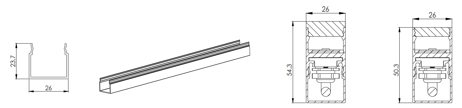 Type 1, AL mounting profile, 1mtr/pcs
