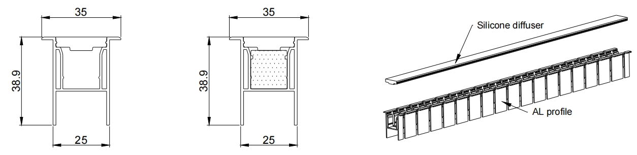 Type 5, AL profile + silicone diffuser for in-ground application