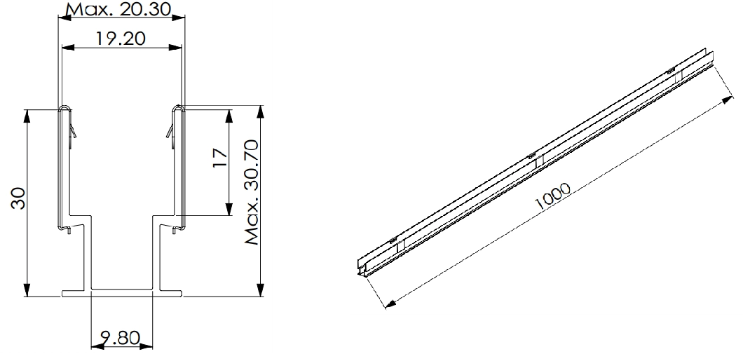 Type 3, AL profile for outdoor application (1meter Al with 10pcs Clips)