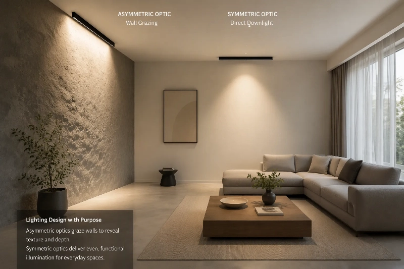 Asymmetric vs Symmetric Optics for Architectural Linear Lighting